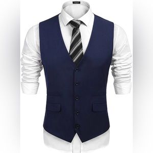 COOFANDY Slim Fit Business Suit Vest / Formal Navy Blue Mens Vest. Fancy Buttons